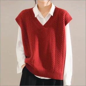꽈배기 브이넥 레이어드 셔츠 여자 니트조끼 루즈핏 패턴