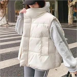 오버핏 겨울 패딩조끼 여자 보온 웰론 조끼 레이어드