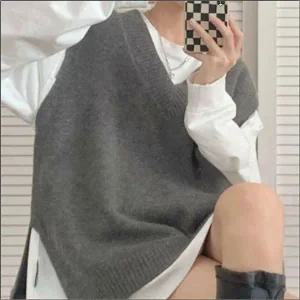 레이어드 가을 여자 쪼끼 니트조끼 브이넥 루즈핏 겨울