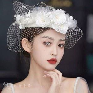 웨딩 모자 2022 플라워 화이트 포토 스타일링 빈티지 스튜디오 엘레강스 망사 프렌치 액세