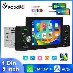 Podofo 범용 자동차 라디오 플레이어 HD 멀티미디어 플레이어 유선 카플레이 안드로이드 자동 후방 카메라