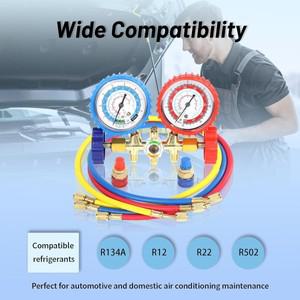 냉매 에어컨 도구 AC 진단 매니 폴드 게이지 세트  용 호스 후크 키트 R502 R22 R12 R134A