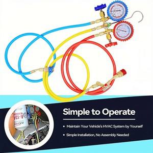 R134a 에어컨 매니폴드 게이지 키트 | 금속 밸브 컬러 호스  자동차 A/C 냉매 충전용 케이스 누출 감지