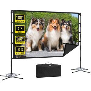 XINLEMY 야외 프로젝터 스크린 및 스탠드, 100인치 휴대용 주름 방지 실내 프로젝션 스크린, 접이식 블랙 백킹 16:9 HD 영화 설치, 홈 시어터, 뒷마당 파티 캠핑용 빠른 설치