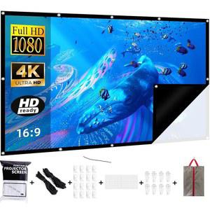 블랙 백킹 프로젝터 스크린 254.4cm(100인치) VERCORKIN 실외 실내 휴대용 프로젝션 영화 16:9 접이식 홈 시어터 영화, 사무실, 야외 영화용 (254.4cm(100인치))