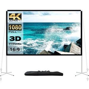 프로젝터 스크린 및 스탠드 254.4cm(100인치) 휴대용 야외 프로젝션 16:9 4K HD 영화 스크린, 가방 포함, 실내 실외 홈 시어터 필름 나이트 파티 캠핑 접이식 주름 방지