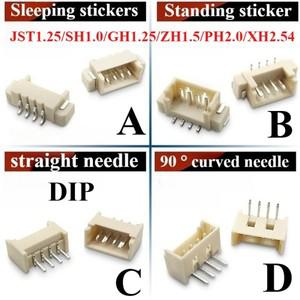 10PCS SH1.0/JST1.25/GH1.25/ZH1.5/PH2.0/XH2.54 피치 1.0MM 1.25MM 2.54MM 남성 핀 헤더 소켓 딥/직각 SMD