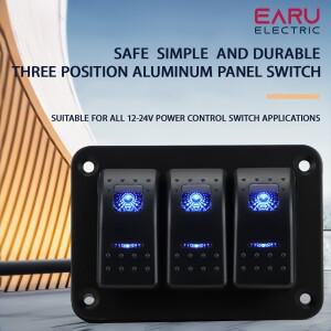 해양 보트 로커 스위치 패널 12V 3 갱 방수 ON Off 토글 파란색 LED 조명 타기 캐러밴