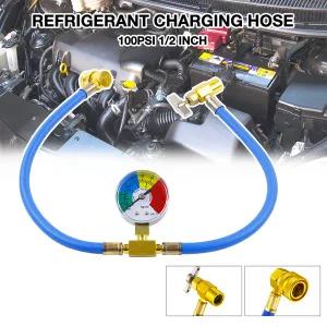 냉매충전 에어컨 냉매 충전 호스 측정 게이지 포함 길이 68cm 자동차 AC 측정용 12 나사산 미국 유럽용