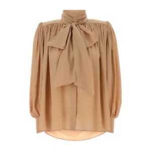 보우넥 개더 숄더 크레이프 블라우스 CHC25WHT05005 285