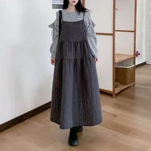 [하프클럽/]퀼팅 누빔 패딩 뷔스티에 레이어드 끈 롱 원피스 겨울 나시 누비