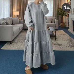 [하프클럽/]폭닥한 기모 캉캉 롱 원피스 빅사이즈 여성 겨울 티어드 임부복