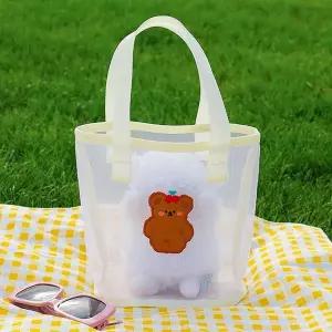 [하프클럽/]여름 피크닉 가벼운 물놀이가방 메쉬 비치백 브라운곰