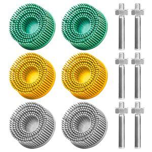 금속용 6팩 2인치 브리스틀 디스크 그릿, 50# 80# 120#, 1/4인치 섕크 부착 연마 코팅 제거 포함
