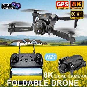 H21 FPV 드론 8K GPS 전문가용 HD 항공 촬영 원격 제어 항공기 HD 듀얼 카메라 브러시리스 모터 쿼드콥터