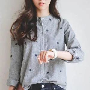 [하프클럽/]여성 나뭇잎 데일리룩 엠브로이드 차이나카라 데일리셔츠 장팔