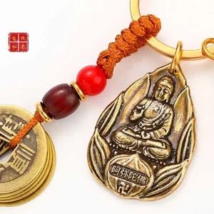 고품질 보현 수호신 키링 보살 황동 열쇠고리 불교 악세서리 (WFFWNU6)