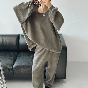 [다잇템] 여자 박스핏 츄리링바지 골지 FW 기모맨투맨 벌룬 세트_23918308_588872