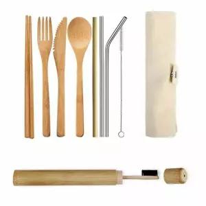 휴대용 MN88RS09 대나무 수저 칫솔세트(케이스 포함) 숟가락