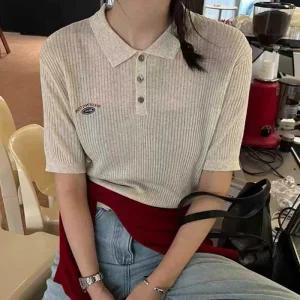 [라일리여성의류] Rly 주말 외출 나들이 코디 여자 반팔 니트 카라 버