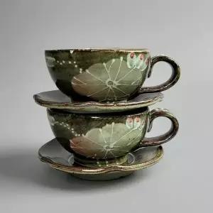 거친분청 BL01YK30 연꽃 부부 커피잔 2인세트 240ml