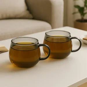 메이 EA90WC59 내열 유리잔 2p 찻잔 투명블랙 150ml