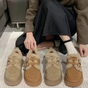 Rly 여성 겨울 양털 더블 퍼 로퍼 단화 키높이 신발