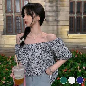 [하프클럽/]작은 플라워패턴 컴포트 오프숄더핏 상의