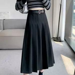 [라일리여성의류] Rly 하이웨스트 벨트플리츠 A라인 롱스커트 데일리핏  43637462)