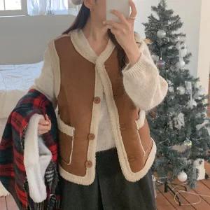 여자 양털무스탕 투웨이 양면 버튼 포켓 연말룩 조끼