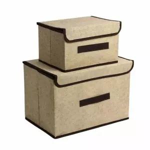 베이지 리빙박스 린넨 2종세트 패브릭리빙박스