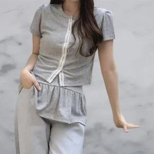 [하프클럽/]여자 티어드 카디건 반소매 민소매티 세트