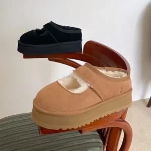 여성 캐주얼 가죽 스웨이드 메리제인 털슬리퍼 슈즈 2color