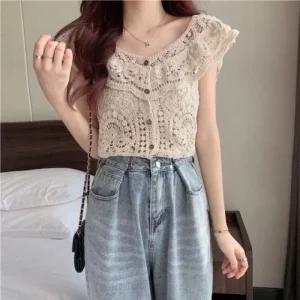 Rly 여름 플로럴레이스 니트 시스루 휴양지룩