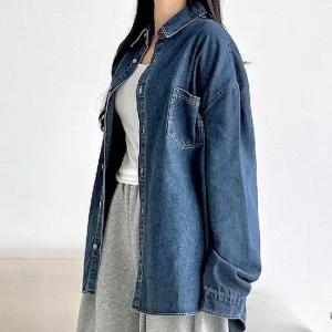 [라일리의류] Rly 남녀공용 오버핏 데님 셔츠 캐주얼 청남방  43638983)