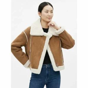 [하프클럽/샵앤]여성 하이넥 버클 양털안감 스웨이드 방한 무스탕 자켓 EGG-WJP-20946-브라운