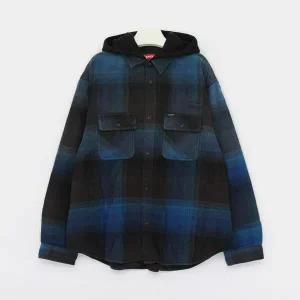 슈프림 스몰 패치로고 퀼티드 라인드 후드 플란넬 남성 셔츠 SS25S14 BLUE PLAID