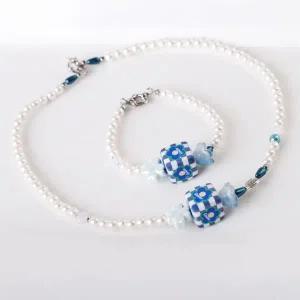 [콩심팥심]시후주얼리 플라워 체크 큐브 믹스 진주 목걸이 EA656N 빈티지목걸이