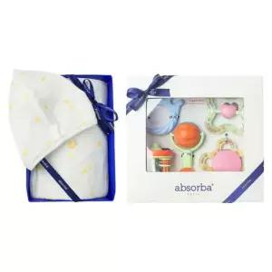 [갤러리아] (압소바출산,태교,배냇저고리세트)모니뱀부배냇슈트+5종딸랑이세트(A1A-10118SET)