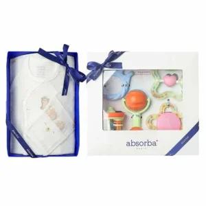 [갤러리아] (압소바출산,배냇저고리세트)새싹곰오가닉배냇저고리+5종딸랑이세트(A1A-10121SET)