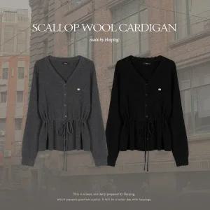 핫핑 [울혼방][스켈럽포인트] 플레 물결브이넥 스트링 울 니트가디건