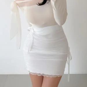 [하프클럽/옷자락]여자 시스루 레이어드 사이드 스트랩 미니 스커트