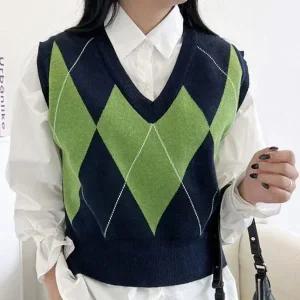 [하프클럽/]머스트해브 컬러풀체크 무늬 걸 데일리 V넥 울탑 경량베스트