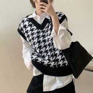 [하프클럽/]춘절기 오텀 윈터 미니멀한 베스트심플 하운드 그리드패턴 베스