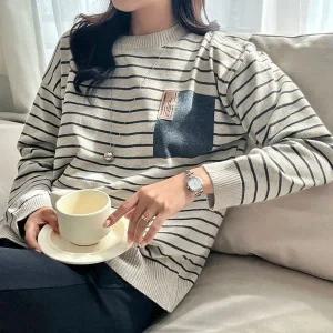 [하프클럽/]러블리한주머니 하이라이트 걸스 올데이 박시핏 스트라이프 풀