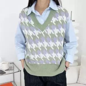 [하프클럽/]미니멀 베이직 레이디스 하운드 프린트 스테디 뜨개탑베스트 슬