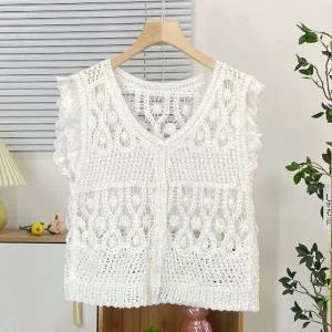 [하프클럽/]여자 스타일 크로셰 베스트자켓하절기 뜨개 패딩베스트 카디건