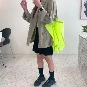 [하프클럽/]메쉬 숄더백 형광그린 망사 비치백 물놀이가방 모래놀