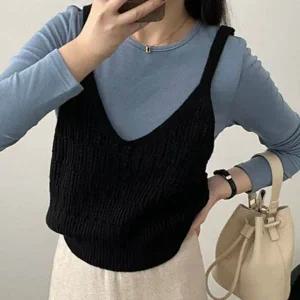 [하프클럽/]S/S 가볍고 프레시 패브릭 뷔스티에 스웨터 슬리브리스탑프리미