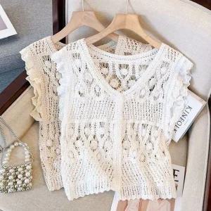 [하프클럽/]걸스 크로셰 슬리브리스 여름철 뜨개베스트 카디건 캐주얼